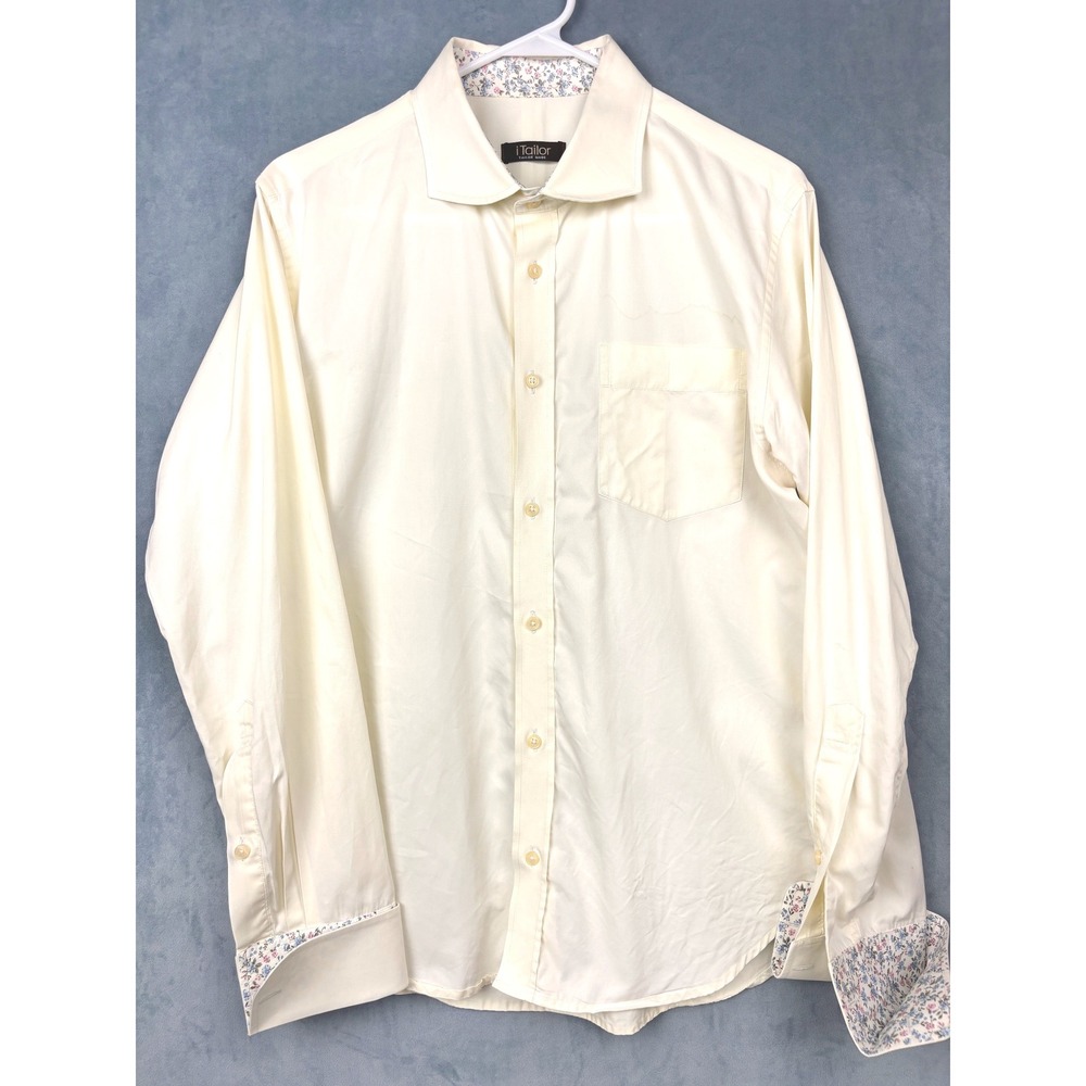 iTailor Custom Mens Cream Floral Contrast Button Down Shirt BG Monogram